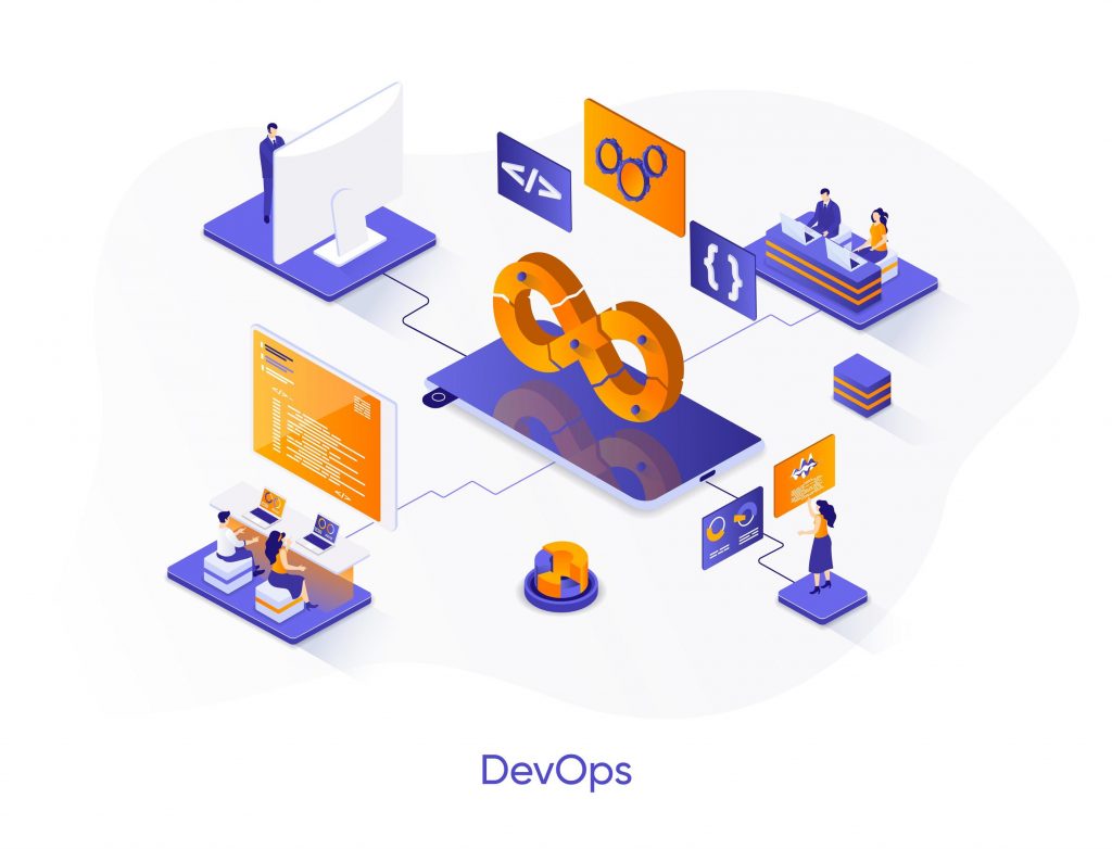 Devops Isometric Web Banner Vector